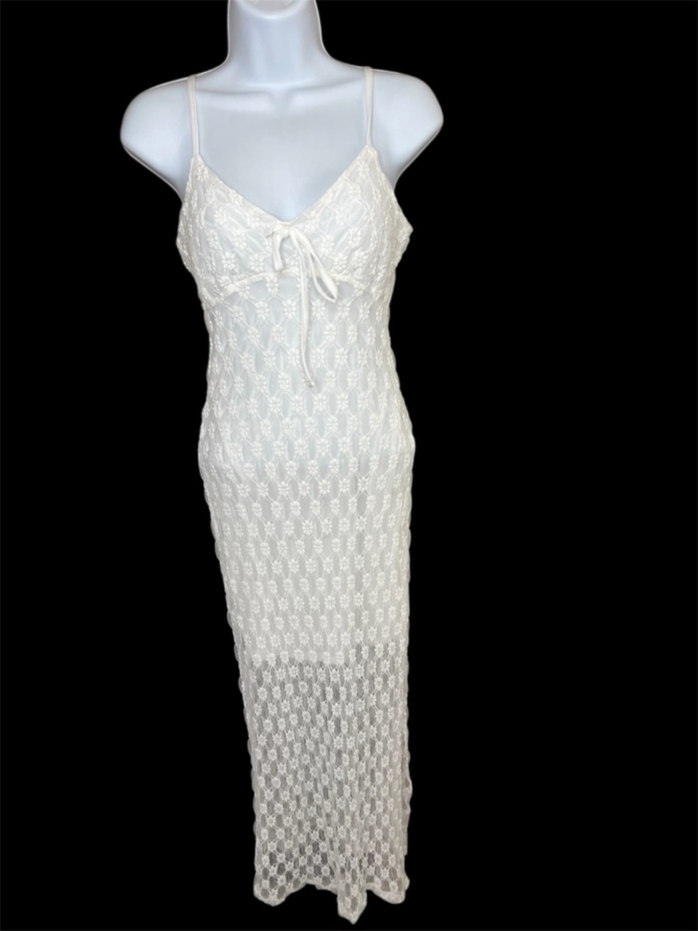 NWT No Comment White Crochet Maxi Slip Dress Small